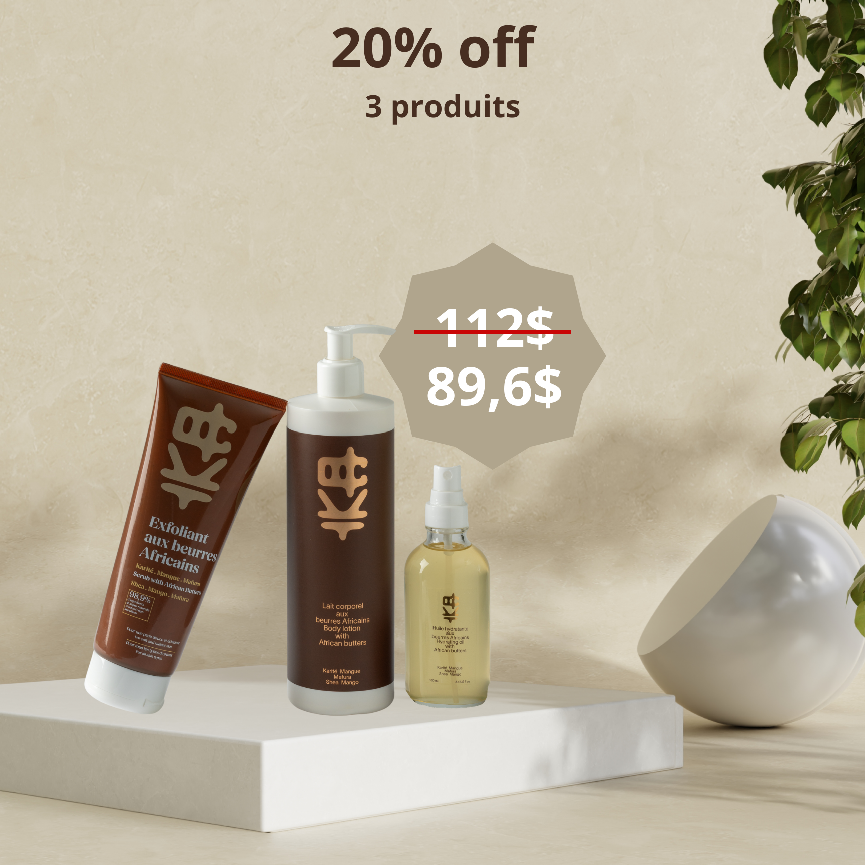 Huile corporelle + lait corporel + exfoliant - (Trio douceur légère)