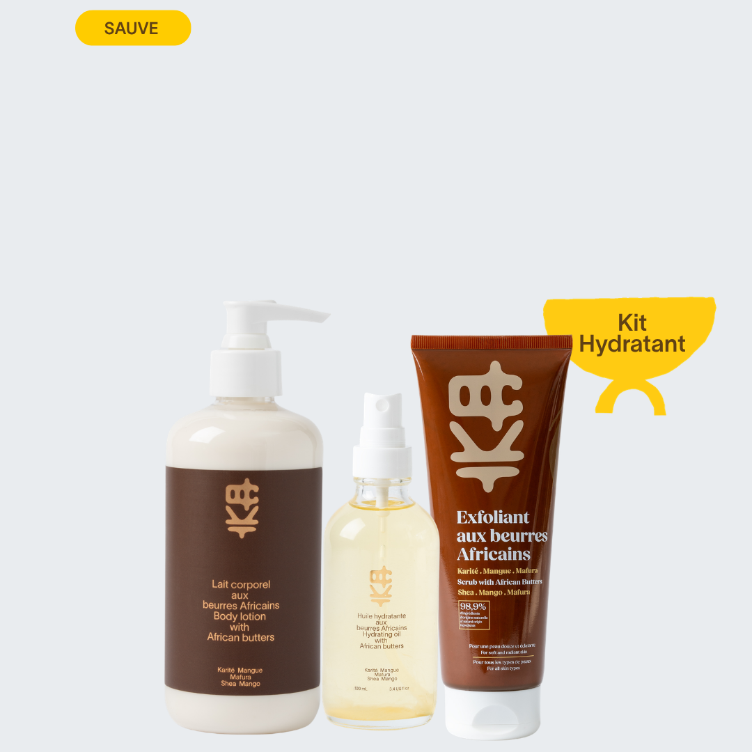 Huile corporelle + lait corporel 10oz + exfoliant - (Trio hydratation légère)